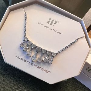 “Diamond” clear cubic zarconia stone necklace on hematite plating 18” extender